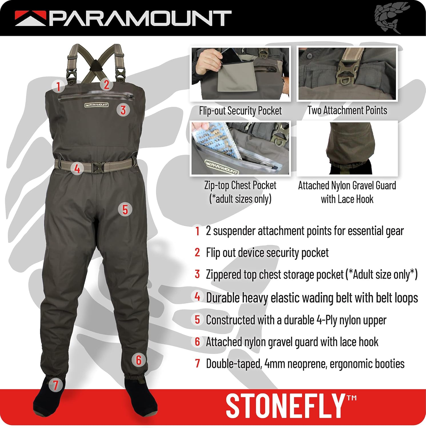 Paramount Outdoors Stonefly Breathable Stockingfoot Chest Fishing Wader - Image 6