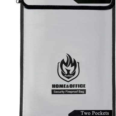 Upgraded Two Pockets Fireproof Document Bag (2000℉), andyer 15”x 11”Waterproof Fireproof Money Bag for Cash with Zipper, Important Document Storage Organizer for Valuables, Legal Documents Safe